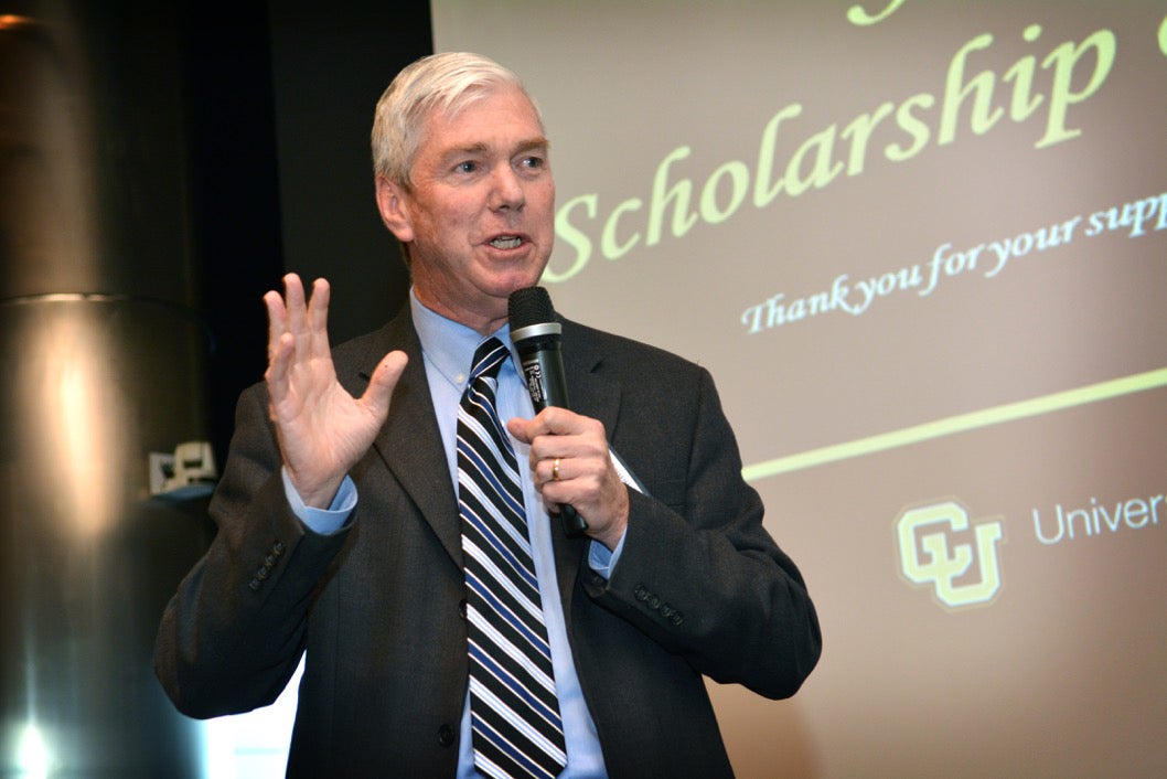Ted Clarke, M.D., chaiman and CEO of COPIC Companies, speaks at the Feb. 5 luncheon.